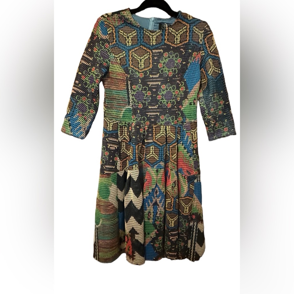 Rowey The Label dress long sleeve mesh dress with abstract design-size 3 or 6/8